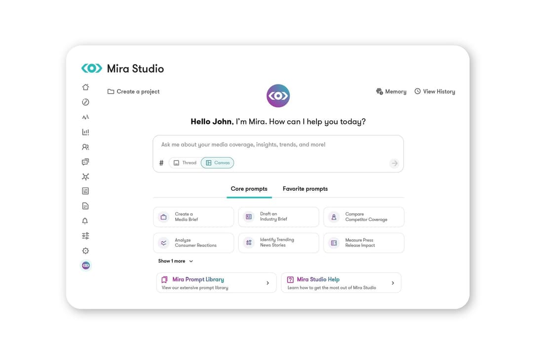 Meltwater's Mira Studio offers AI prompts for media research tasks.