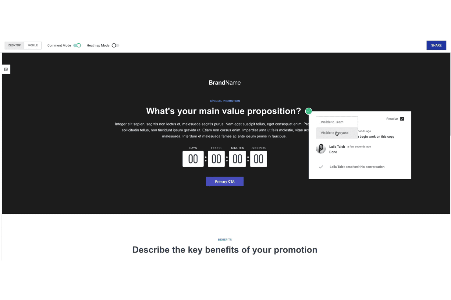 Instapage collaborative review interface