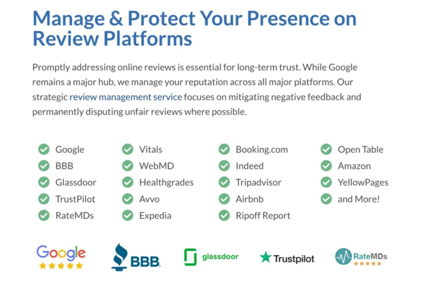 Erase.com verwaltet den Ruf über mehr als 20 Bewertungsplattformen einschließlich Google, BBB und Trustpilot.