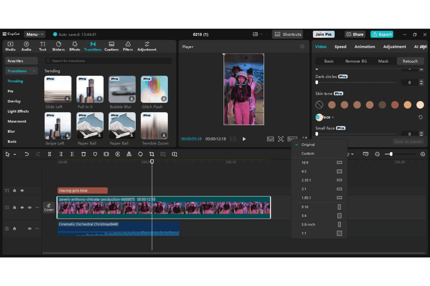 CapCut video editing workspace with timeline
