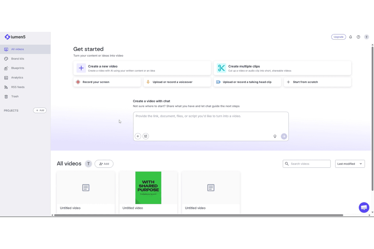 Lumen5-arbejdsområde til AI-videoproduktion