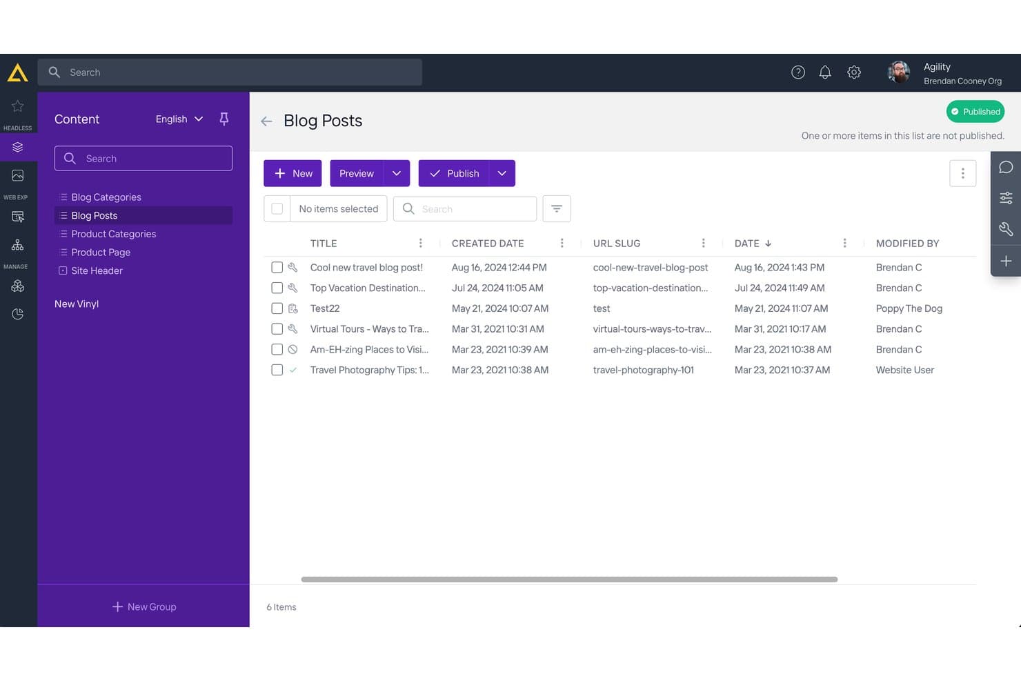 Agility CMS screenshot