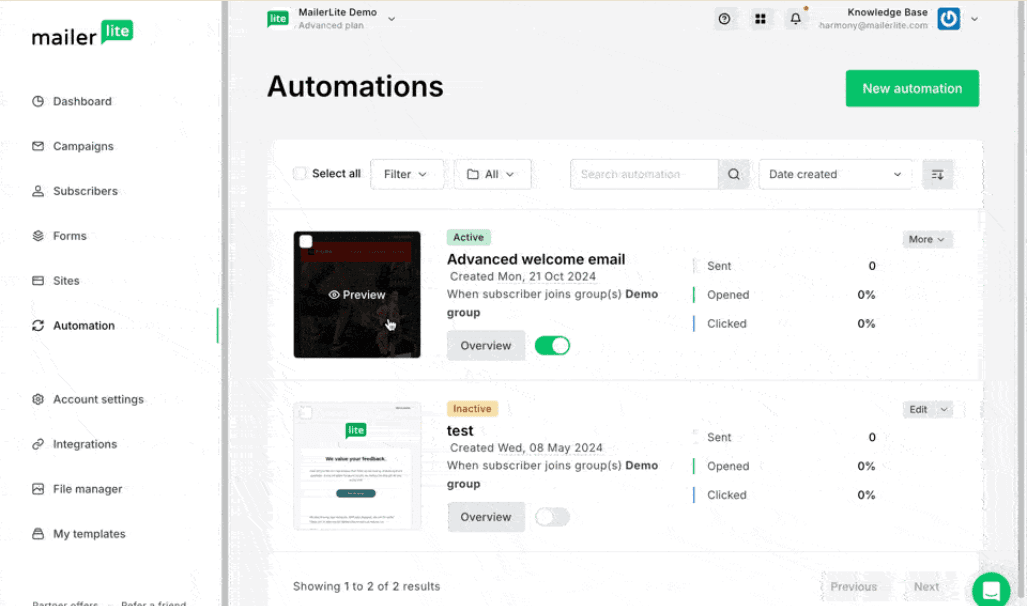 MailerLite screenshot