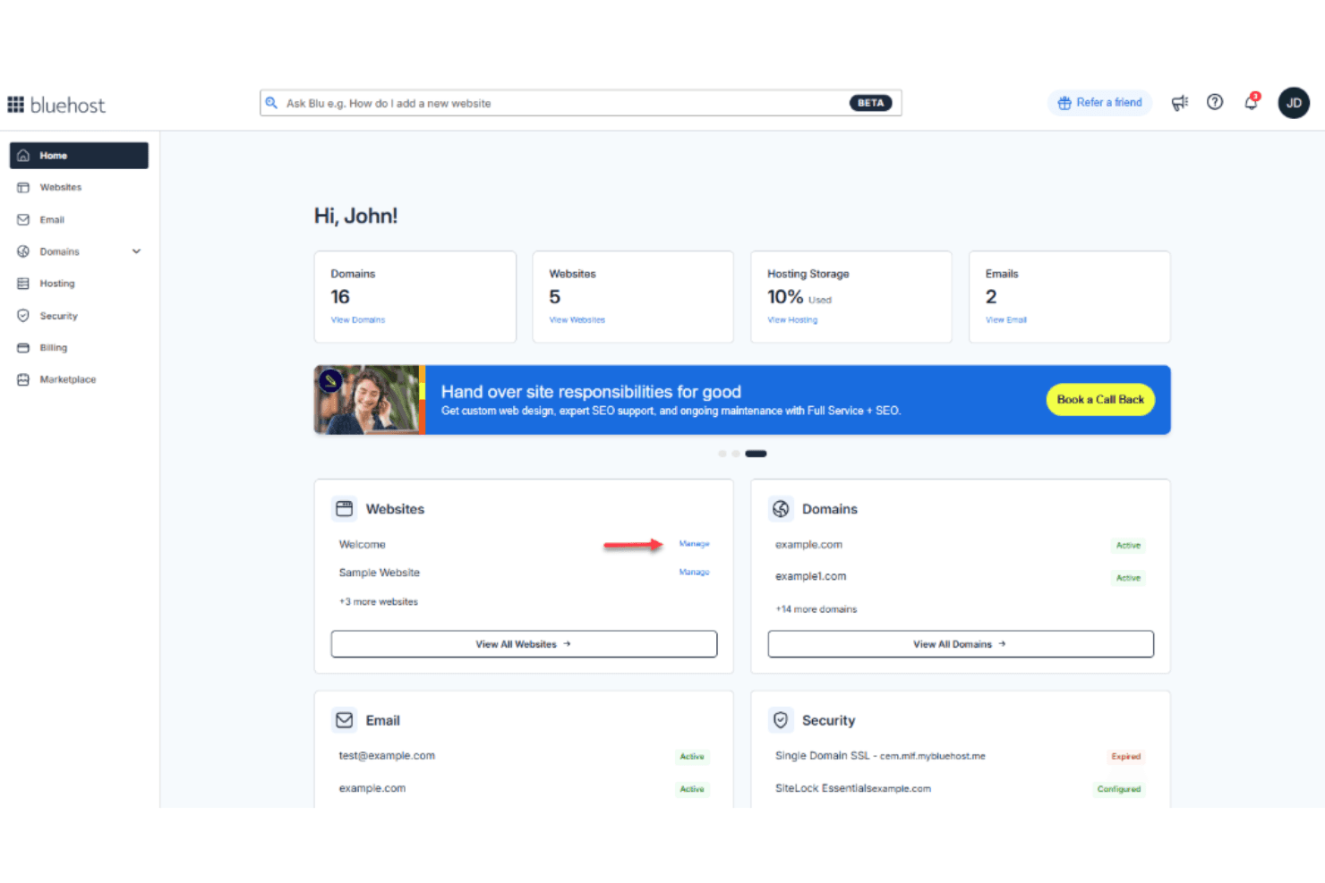 Bluehost screenshot