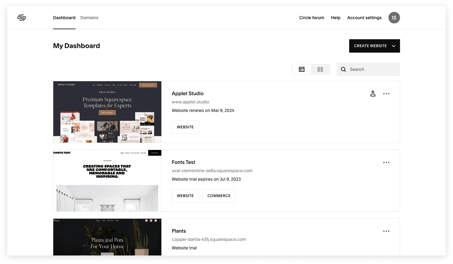 Squarespace screenshot