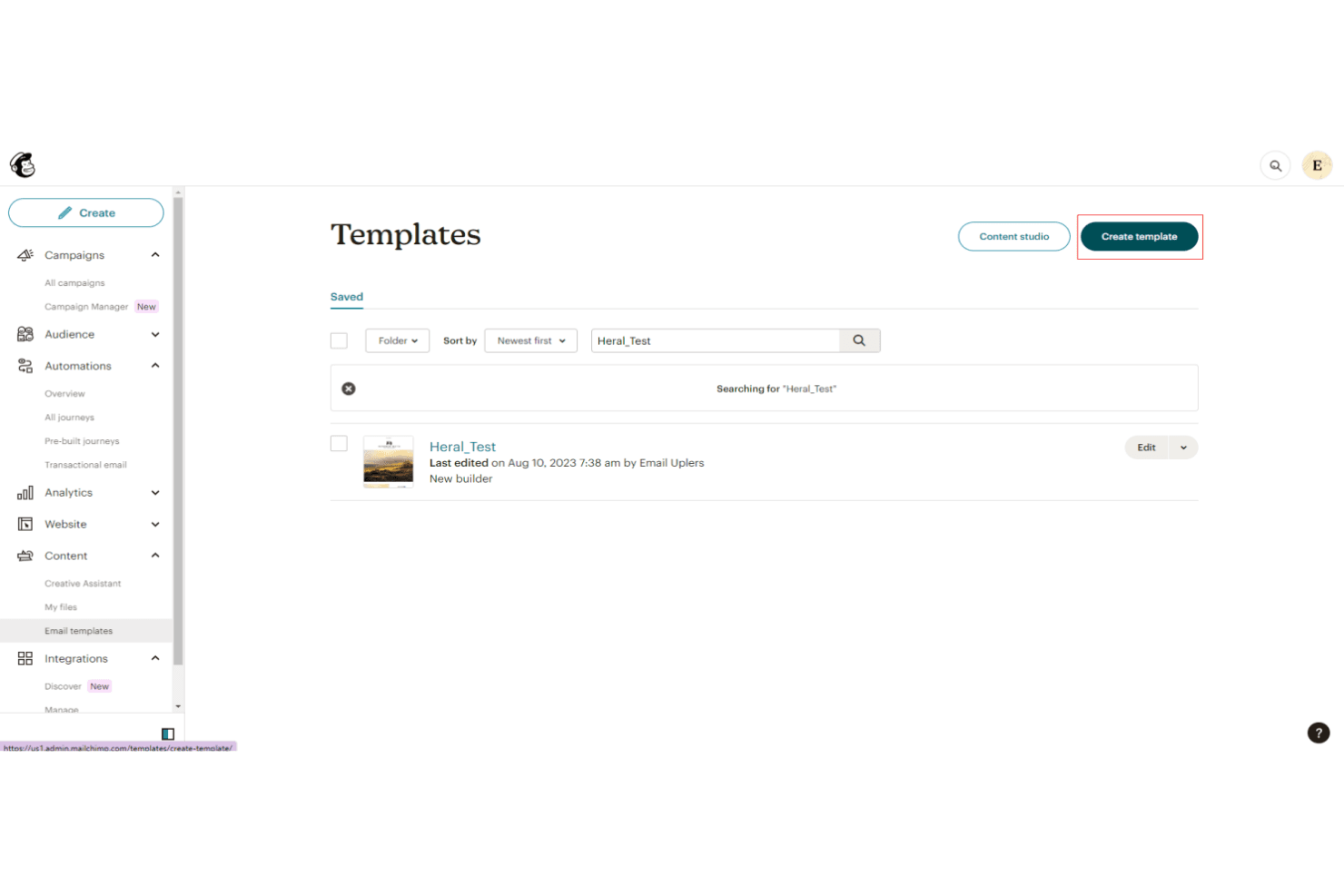 Mailchimp screenshot