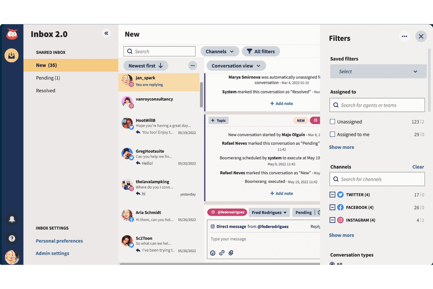 Hootsuite lets your team manage social DMs across channels in one inbox.