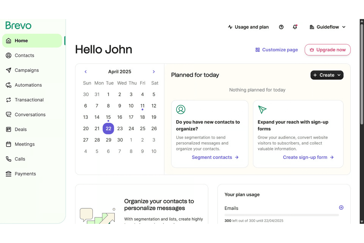 Brevo manages email campaigns, automation, and analytics in one platform.