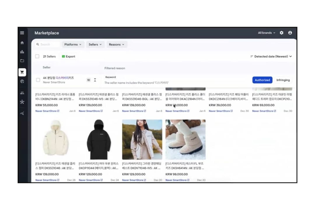 Spot and review potential infringements across marketplaces in one dashboard.
