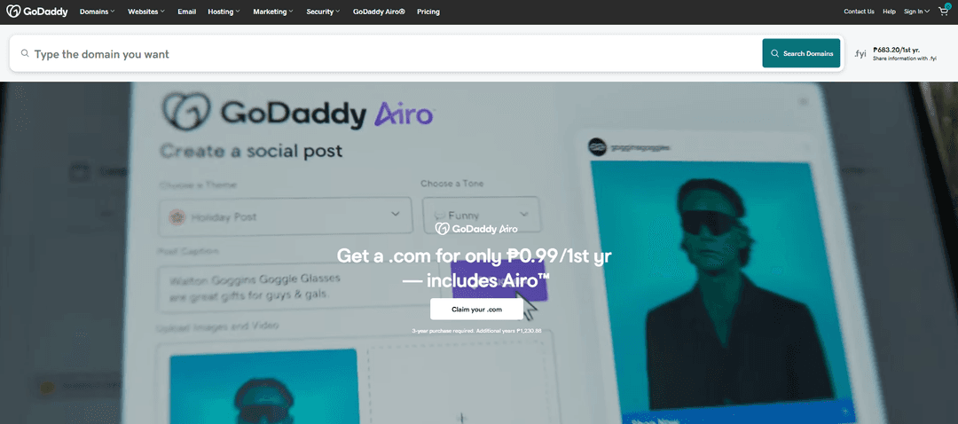 GoDaddy offers an easy drag-and-drop site builder with hosting.