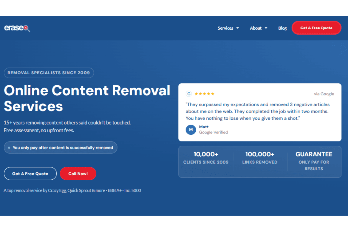 Erase.com content removal for articles and personal records.