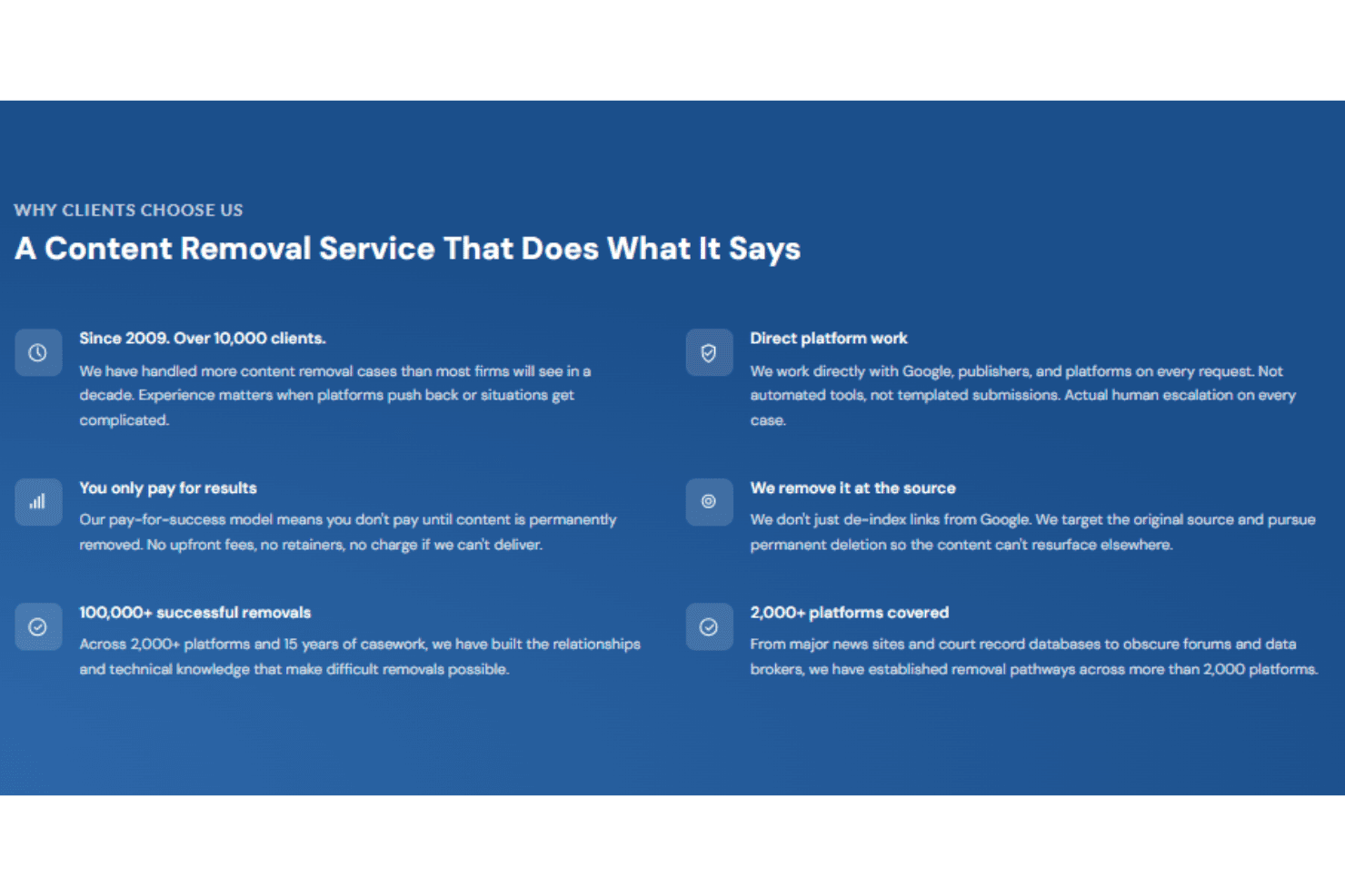 Erase.com pay-for-results content removal model.