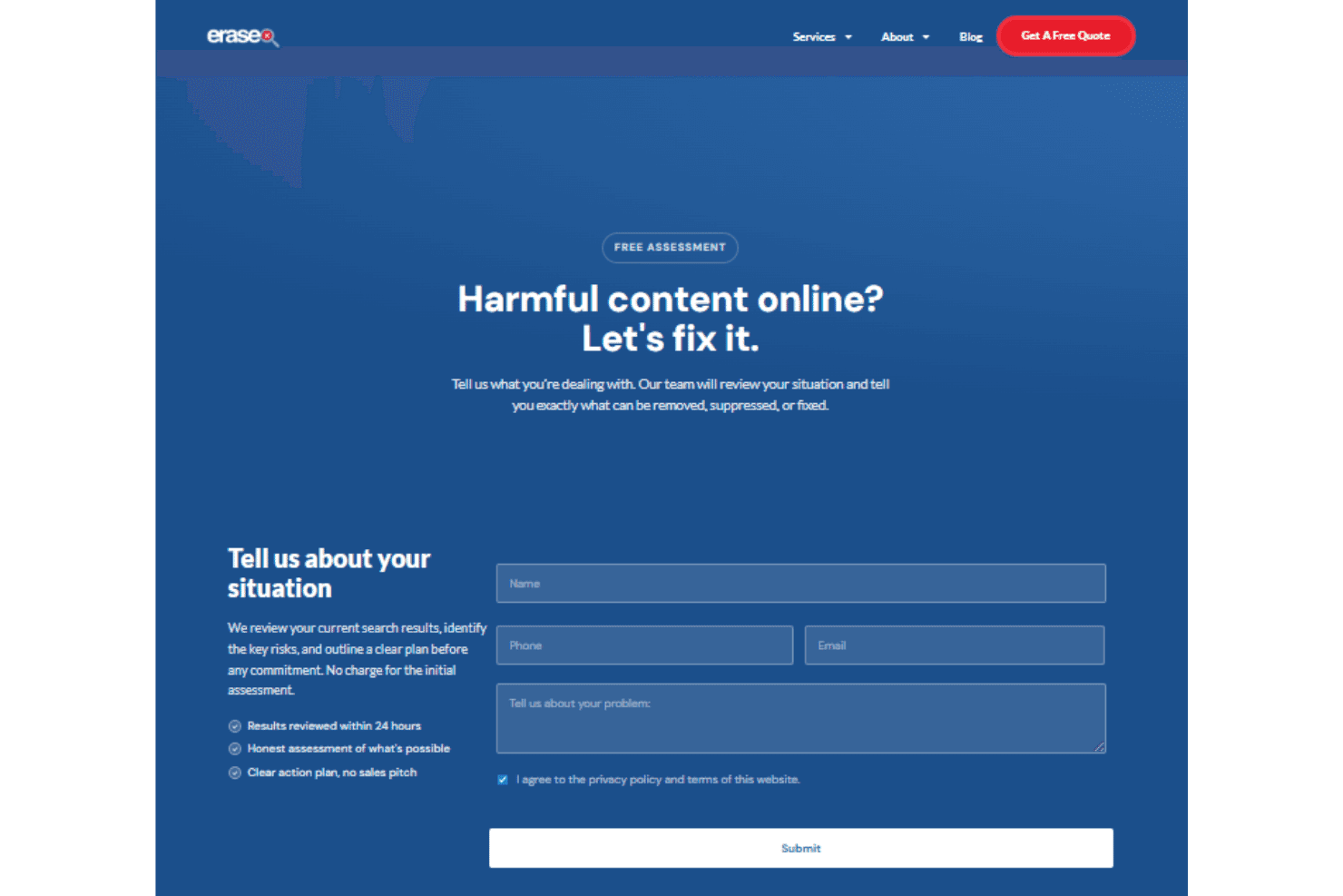 Erase.com pricing for content removal and reputation management.