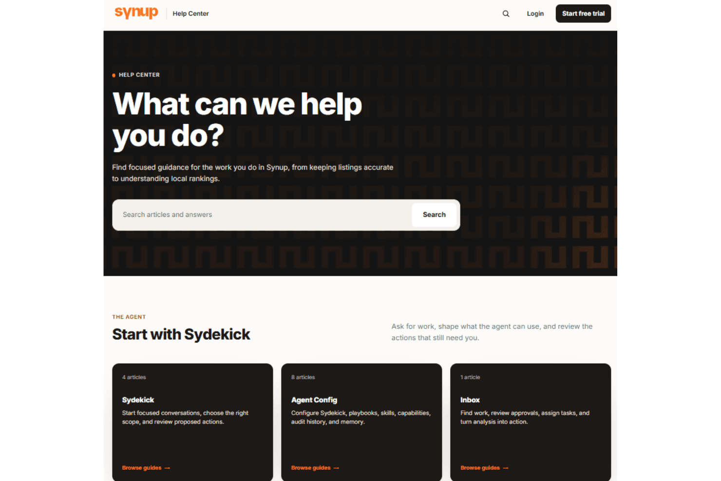 Synup onboarding with Sydekick, bulk imports, training, and listing setup.