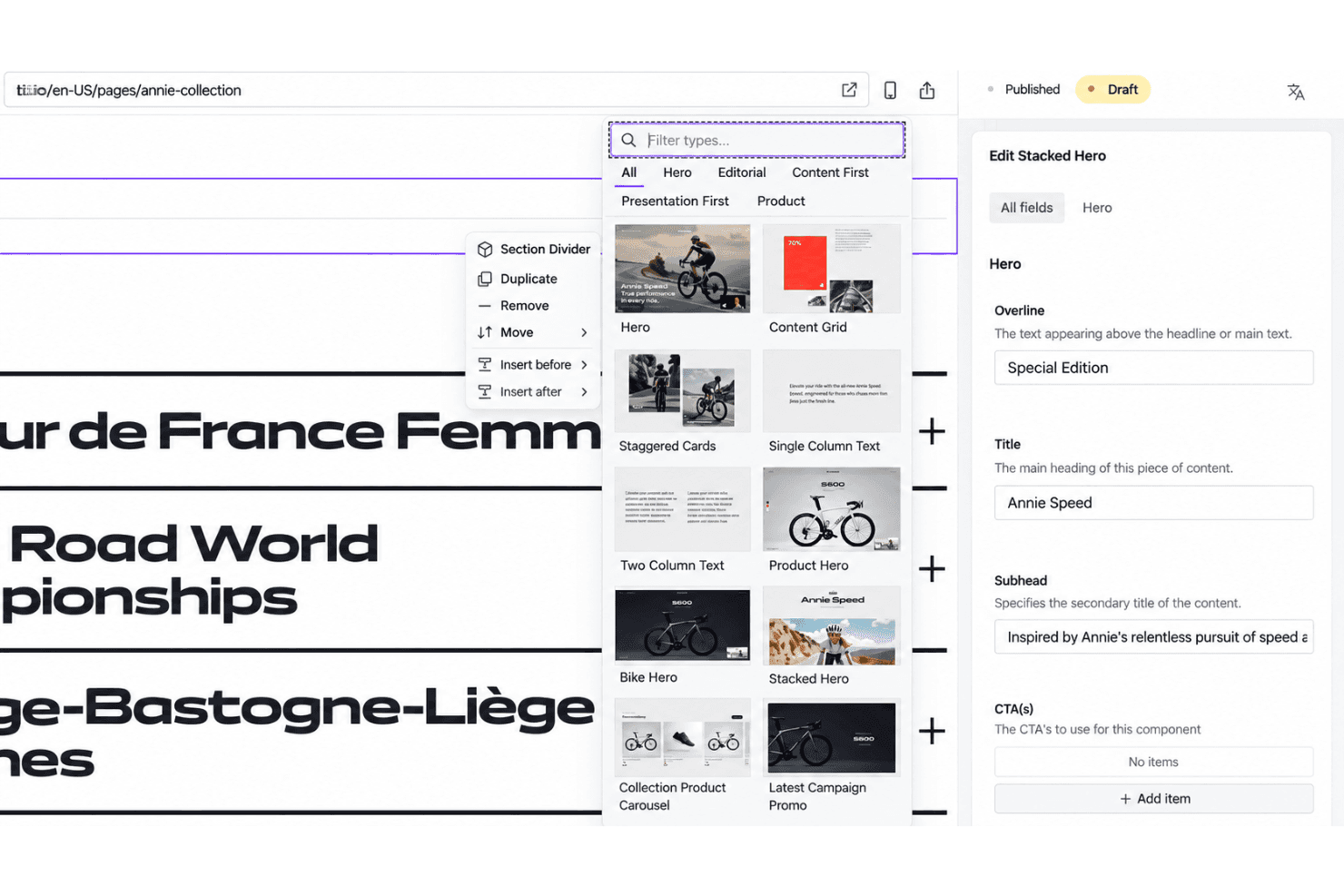 Sanity.io Studio with custom fields, workflows, plugins, and components.