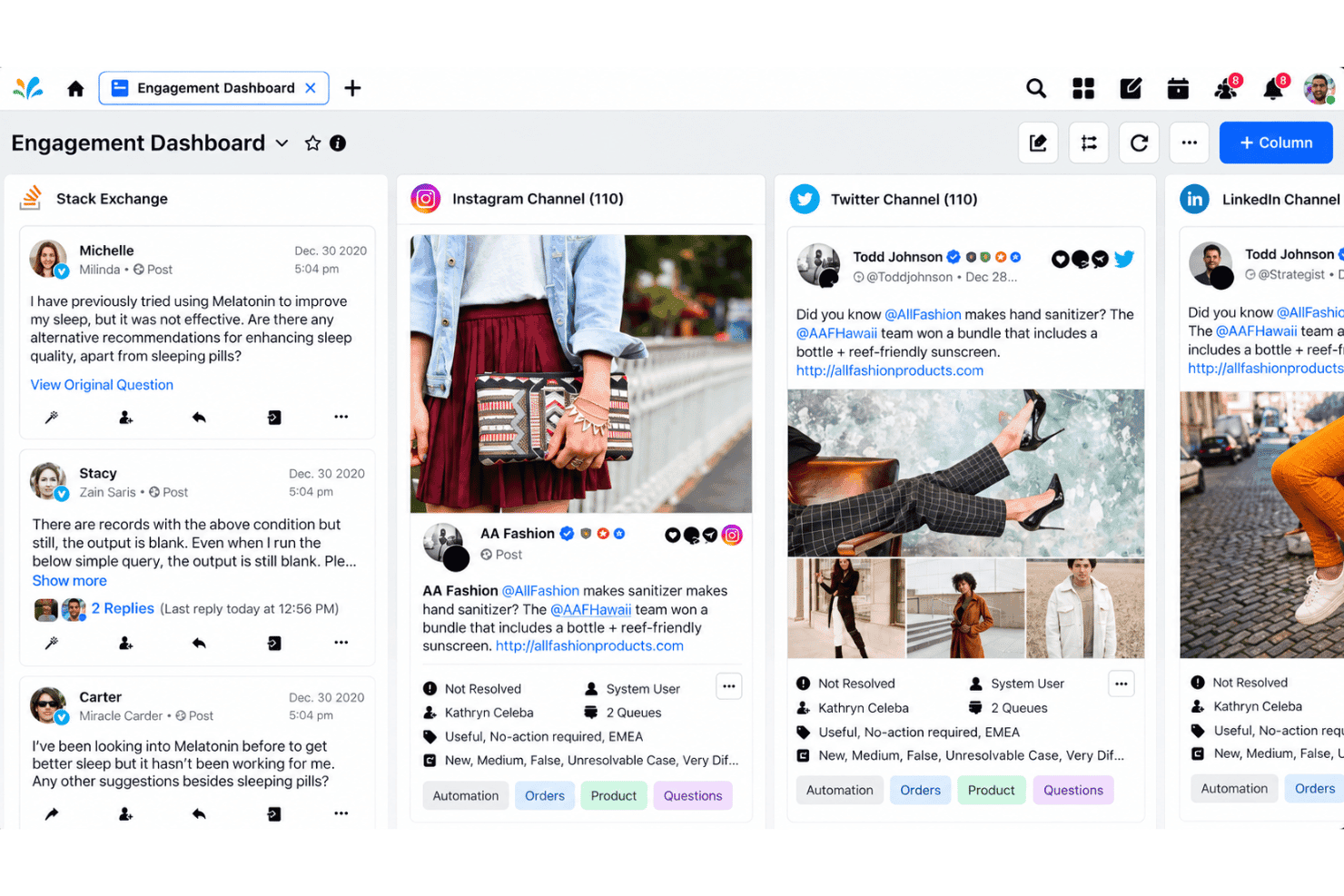 Sprinklr interface with listening, publishing, care, and governance tools.