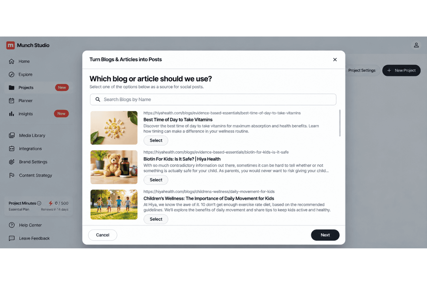 Munch Studio AI content creation with branded social media posts.