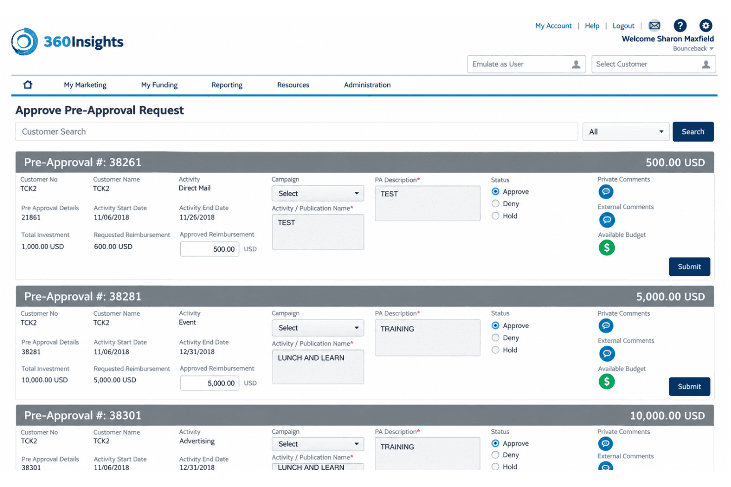 360insights co-marketing funds with approvals, claims, and reimbursements.