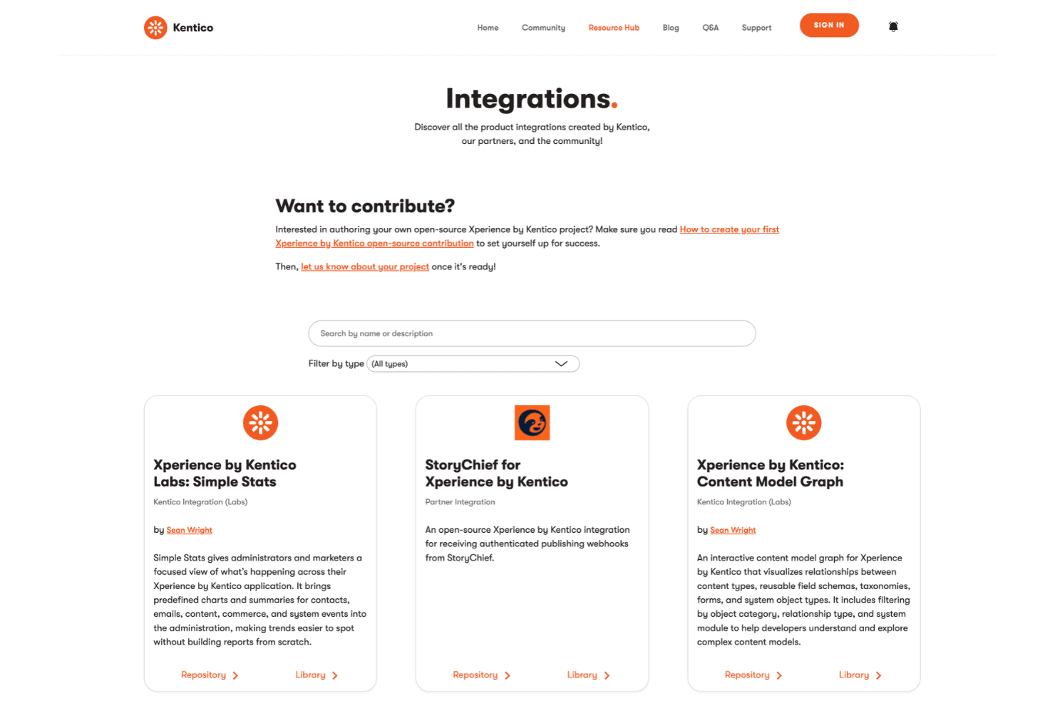 Kentico integrations page