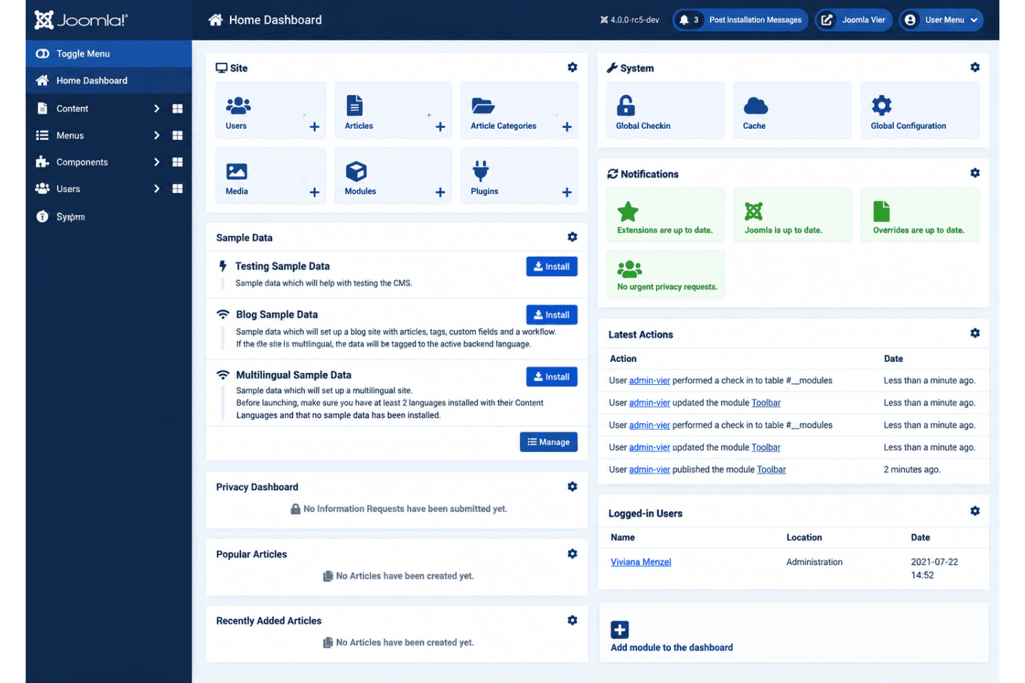 Joomla simplifies website management with structured content and multilingual tools.