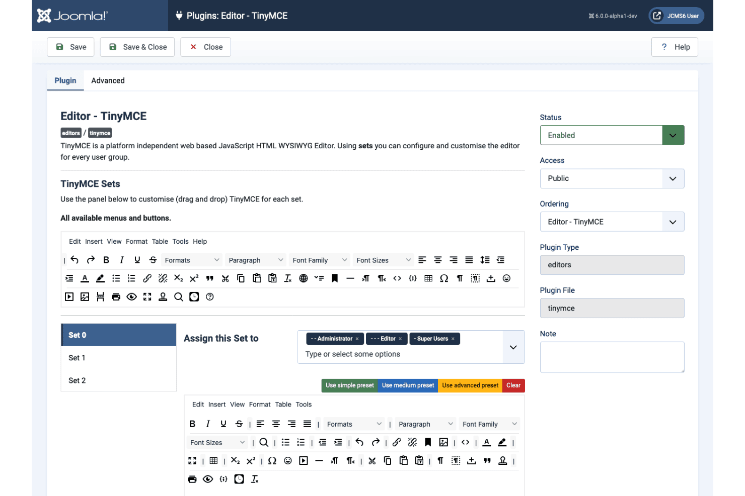 Joomla WYSIWYG content editing with TinyMCE, formatting, and image placement.