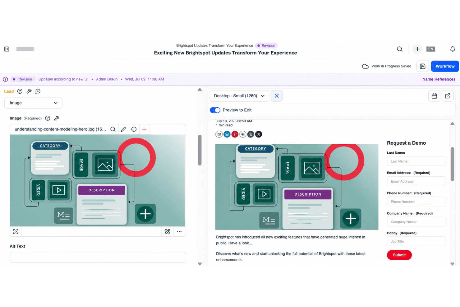 Brightspot structured content modeling with content types, templates, and modules.