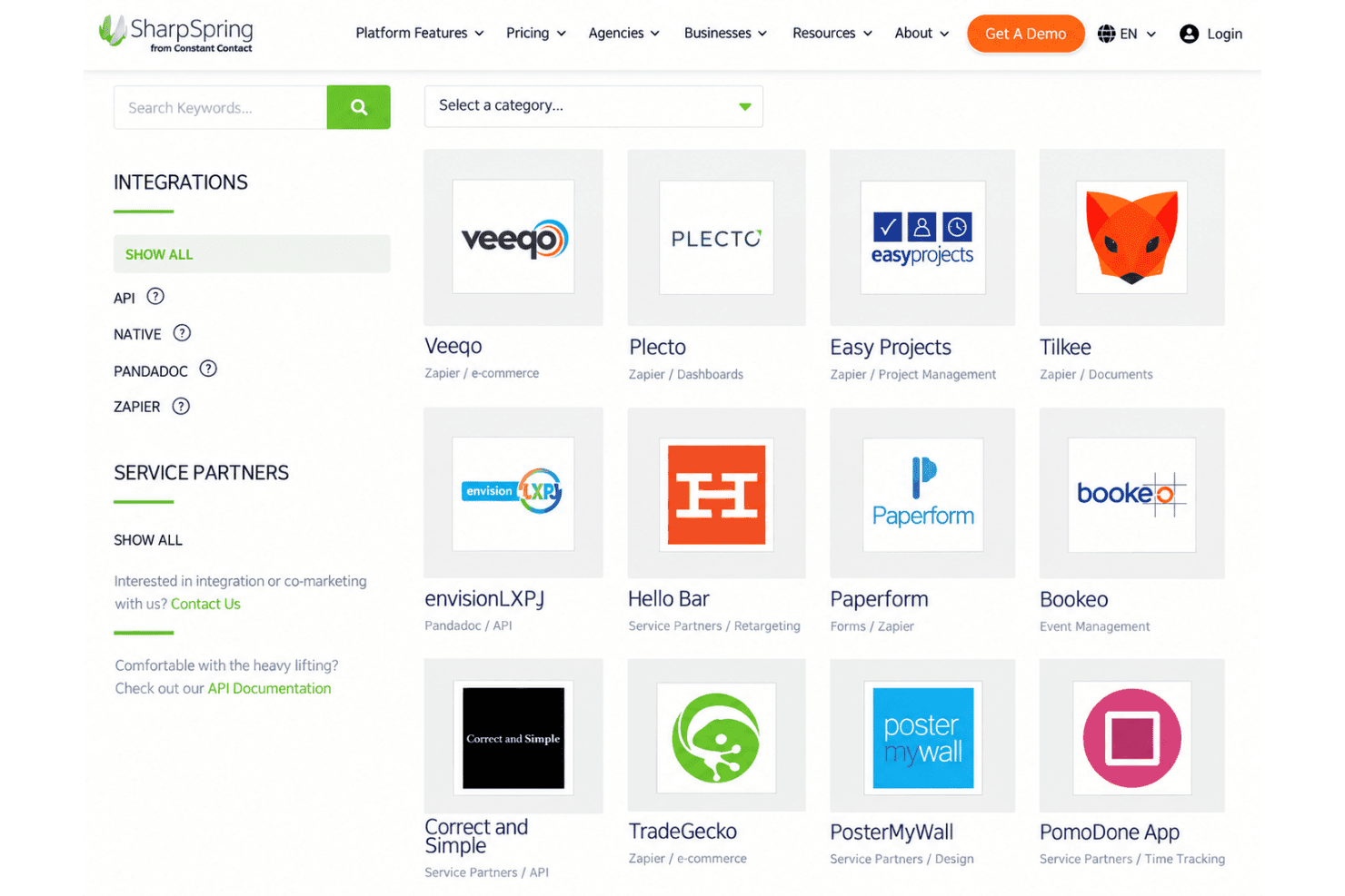 SharpSpring integrations with Salesforce, Facebook Lead Ads, GoToWebinar, and Zapier.