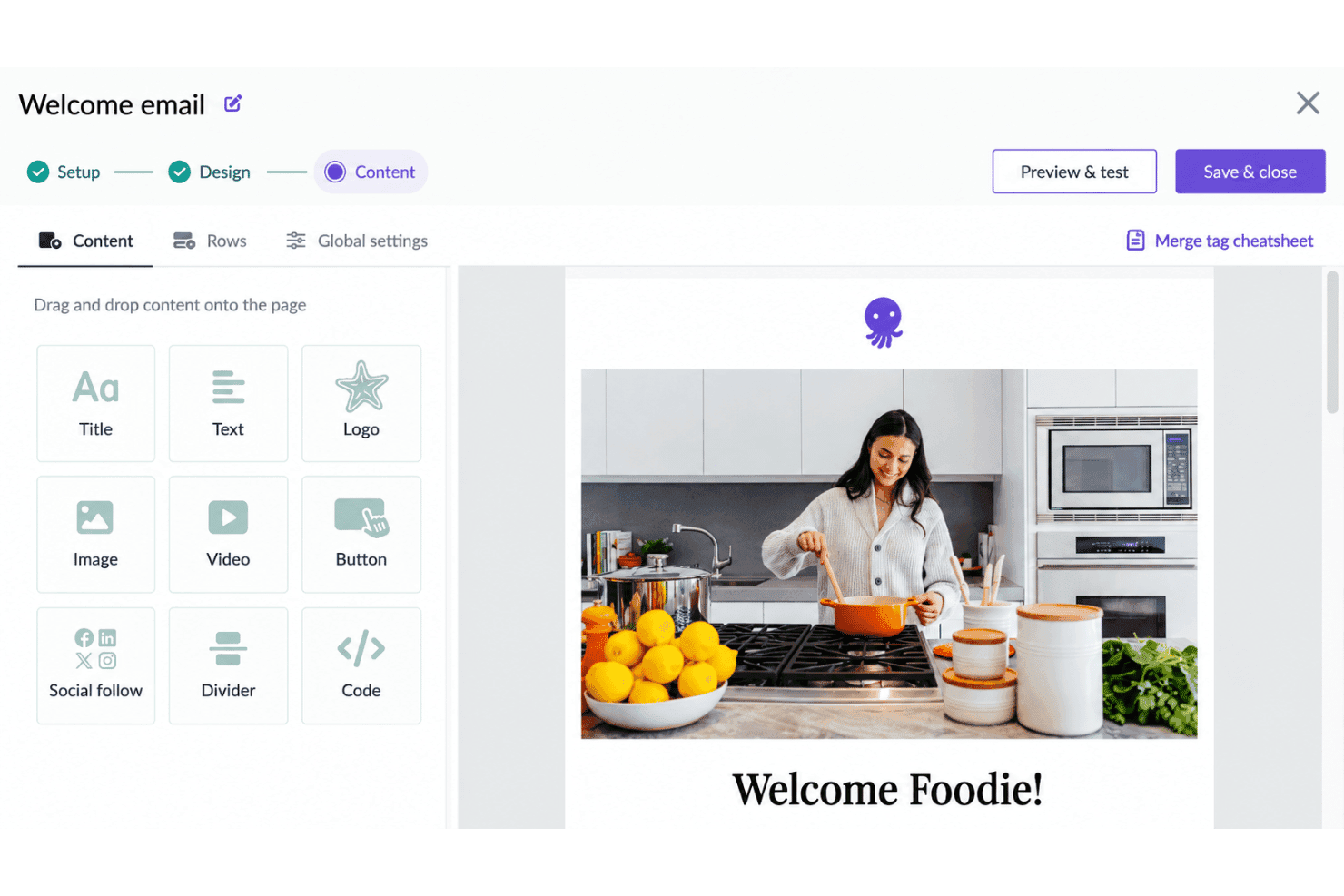 EmailOctopus interface with email templates, subscriber segmentation, forms, and automations