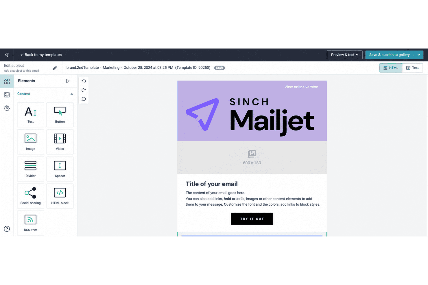Mailjet email campaign editor with templates, responsive previews, and team collaboration.