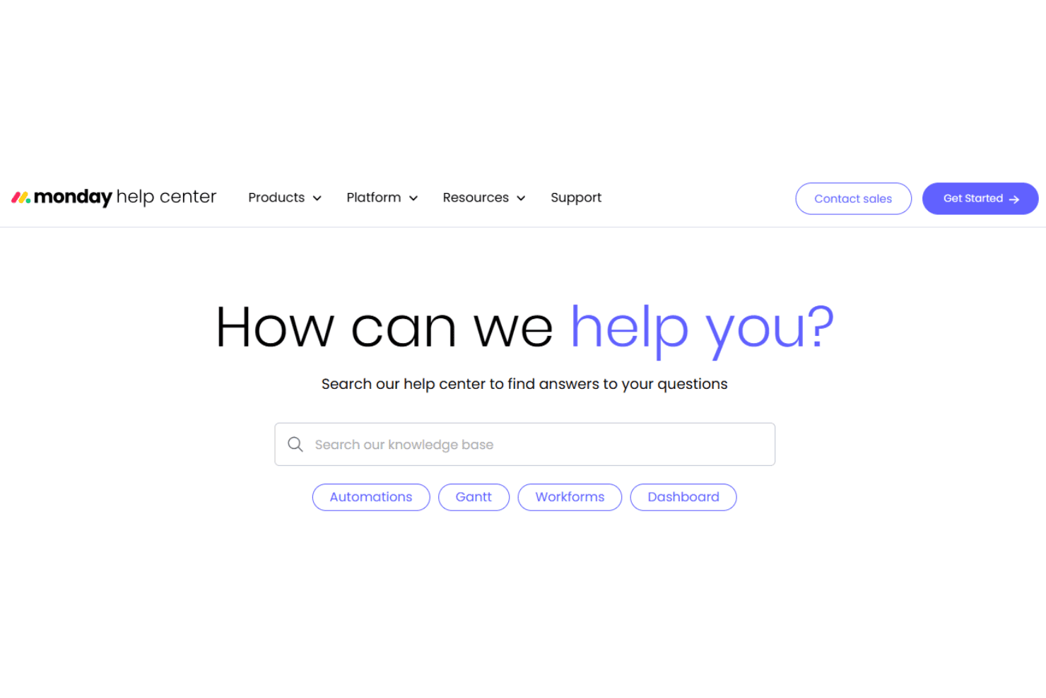 monday.com customer support with live chat, email, and knowledge base.