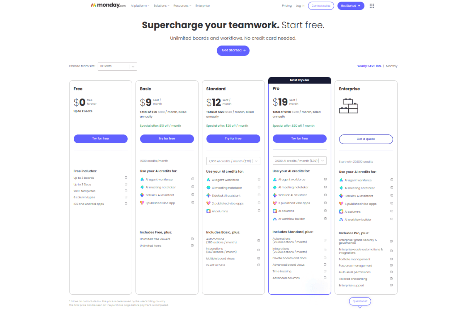 monday.com pricing plans with automation, reporting, and team management.