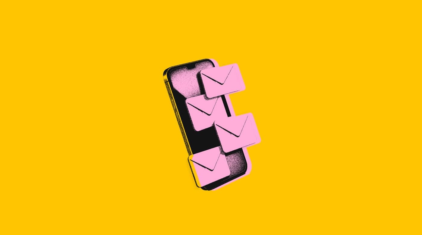 an image of a mobile phone with envelopes symbolizing email marketing