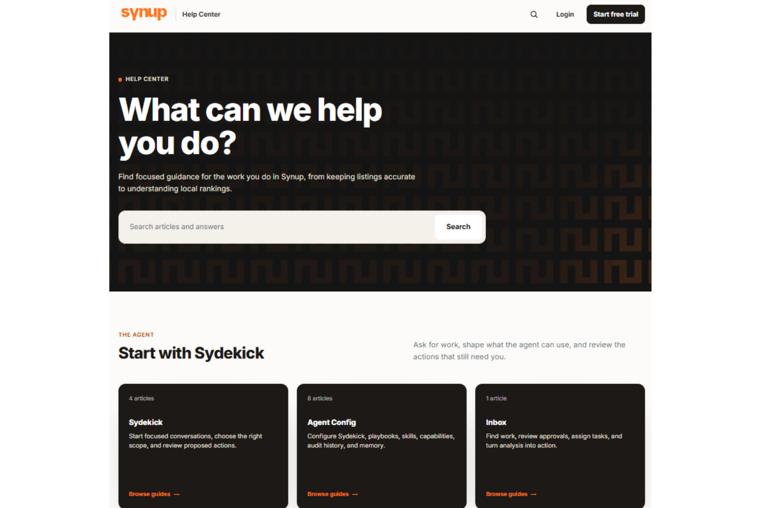 Synup onboarding with Sydekick, bulk imports, training, and listing setup.