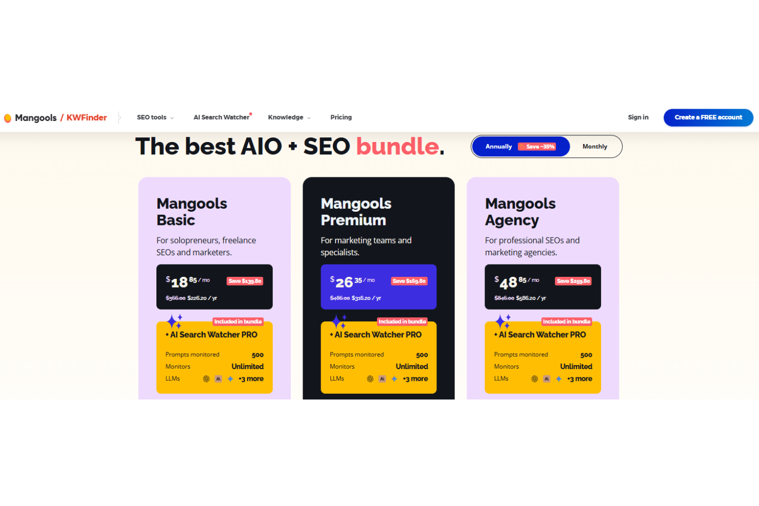 Mangools KWFinder pricing plans with keyword research, SERP analysis, competitor insights, and SEO tracking features.