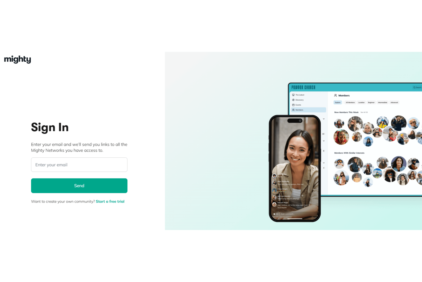 Mighty Networks onboarding experience with setup checklists, guided walkthroughs, help center resources, and live chat support.