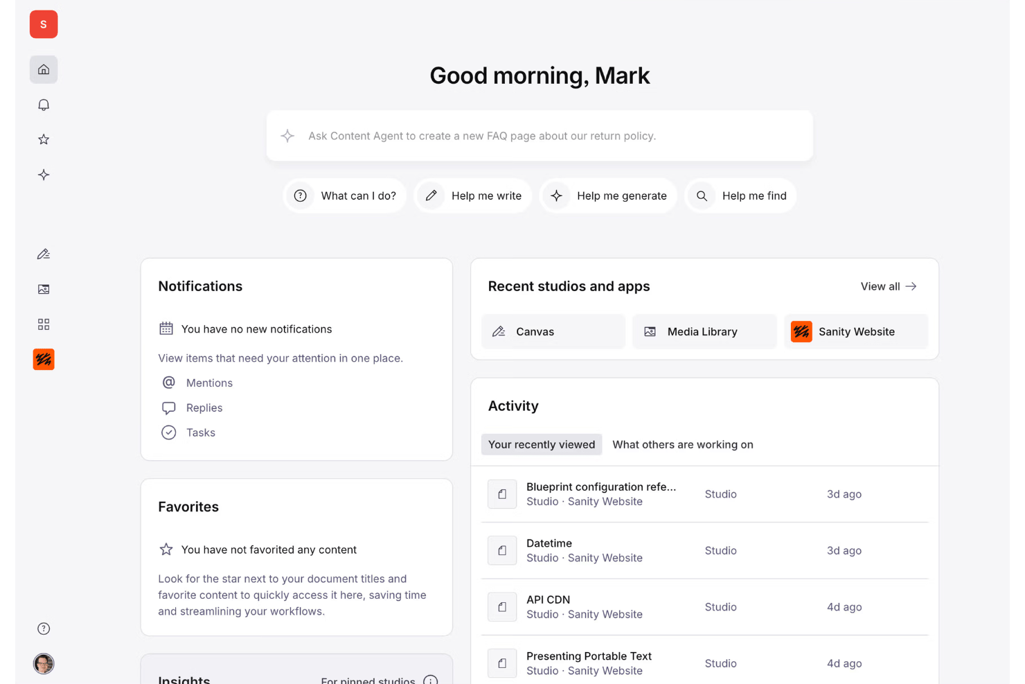 Sanity.io Studio with structured content, custom fields, and collaboration.