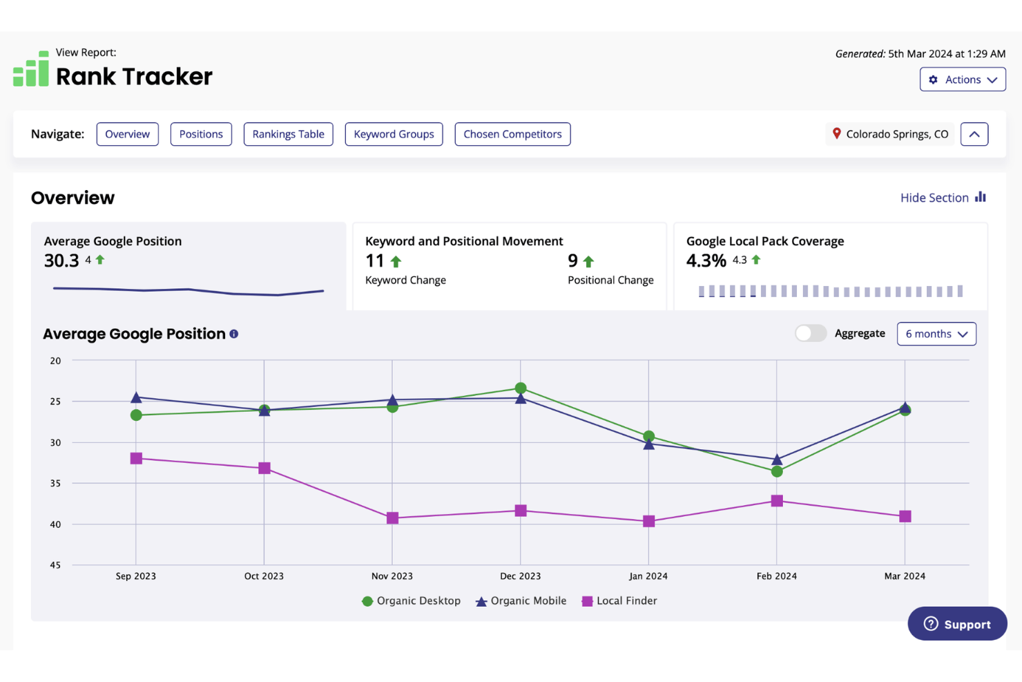 BrightLocal rank tracker with local search and map pack positions.