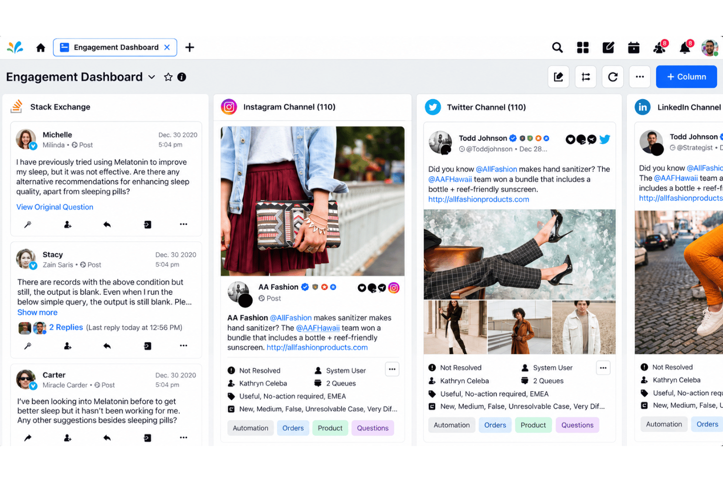 Sprinklr interface with listening, publishing, care, and governance tools.