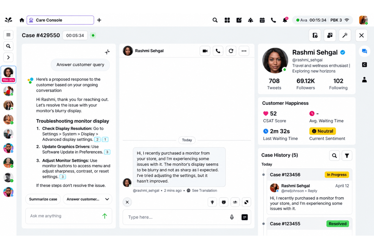 Sprinklr case management with assignments, responses, and customer issues.