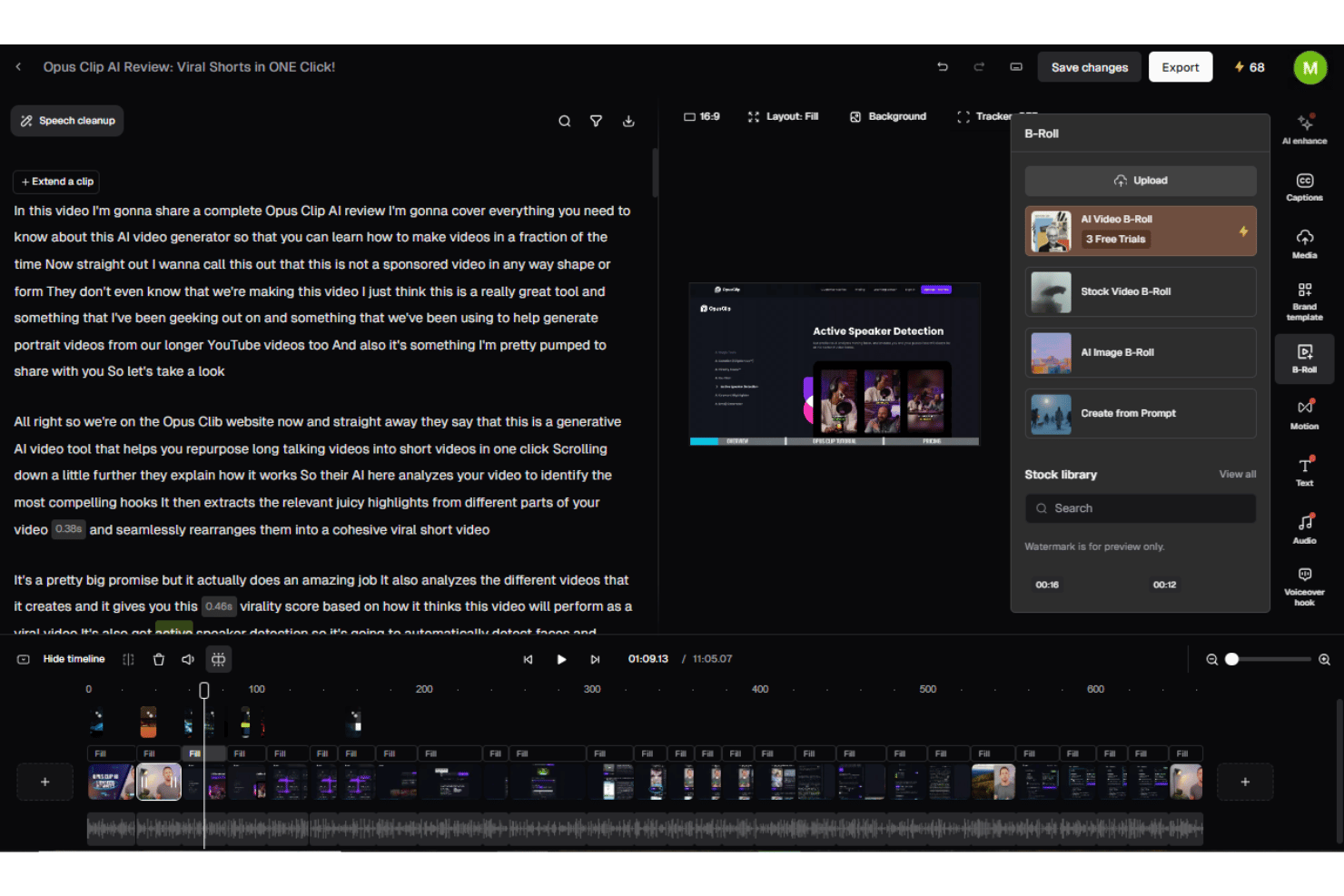 OpusClip AI B-roll with supporting visuals and automated video editing.