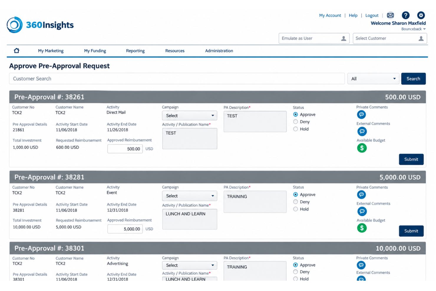 360insights co-marketing funds with approvals, claims, and reimbursements.