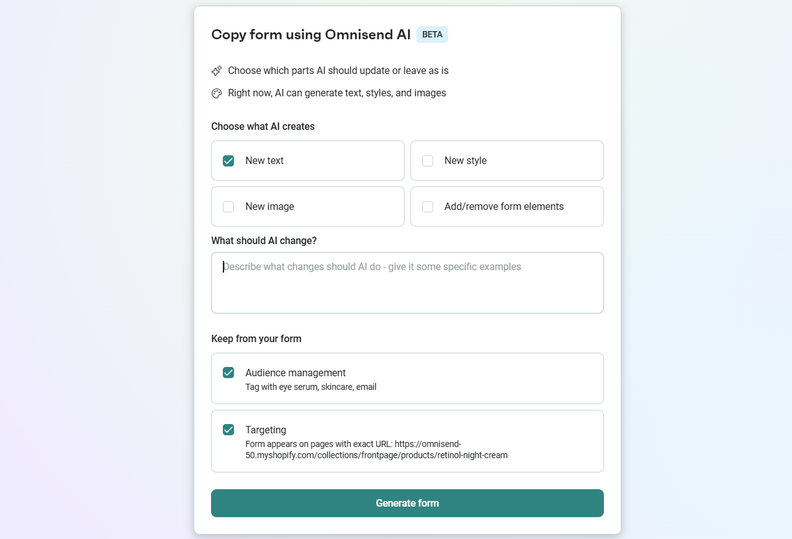 Omnisend's AI-Driven Form Enhancements