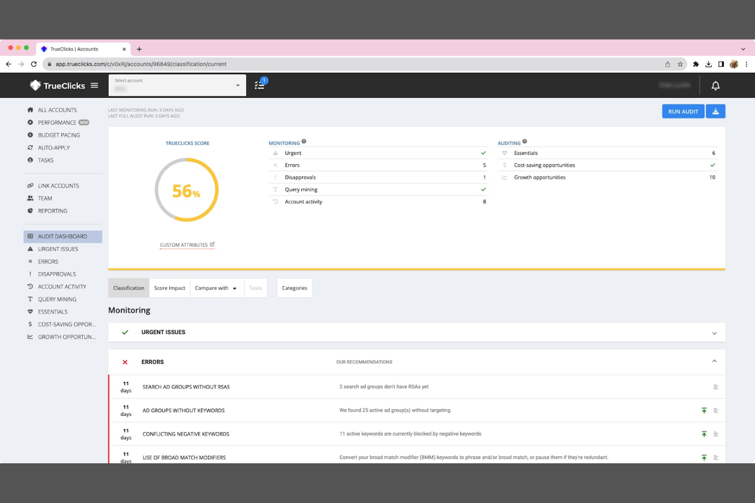 TrueClicks screenshot - 15 meilleurs logiciels de marketing sur les moteurs de recherche pour 2026