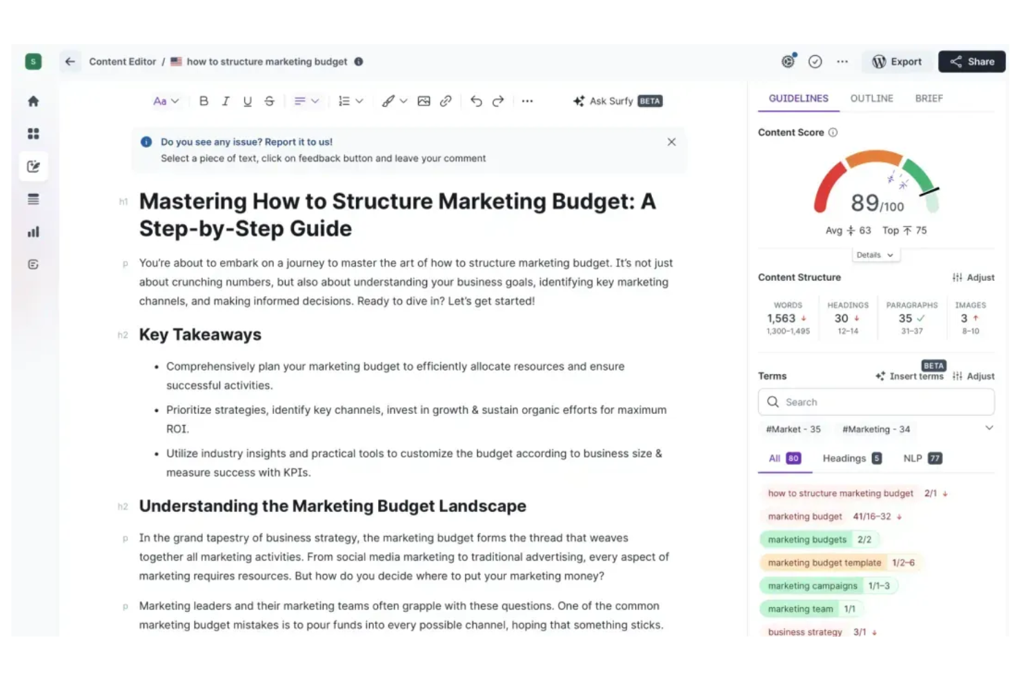 Surfer screenshot - 10 beste SEO-Wettbewerbsanalyse-Tools für 2026