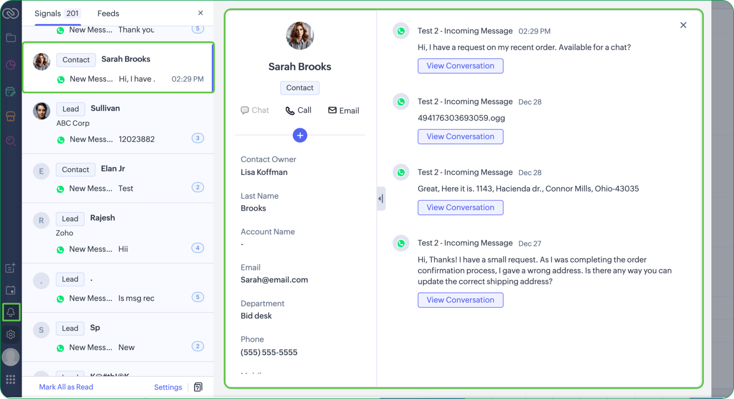Zoho screenshot - 10 logiciels de marketing WhatsApp pour 2026