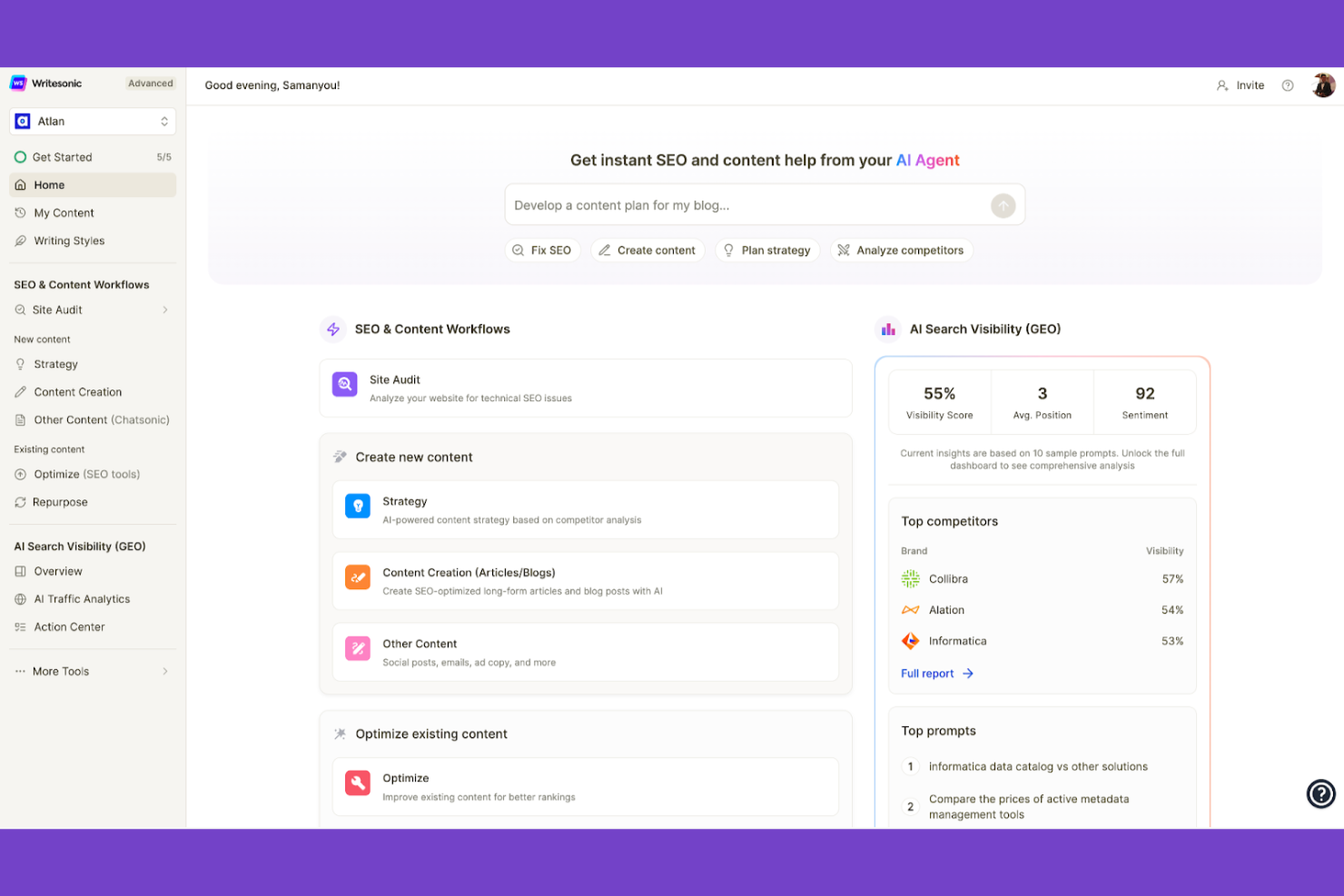 Writesonic screenshot - 14 meilleures alternatives à Blaze AI classées pour 2026