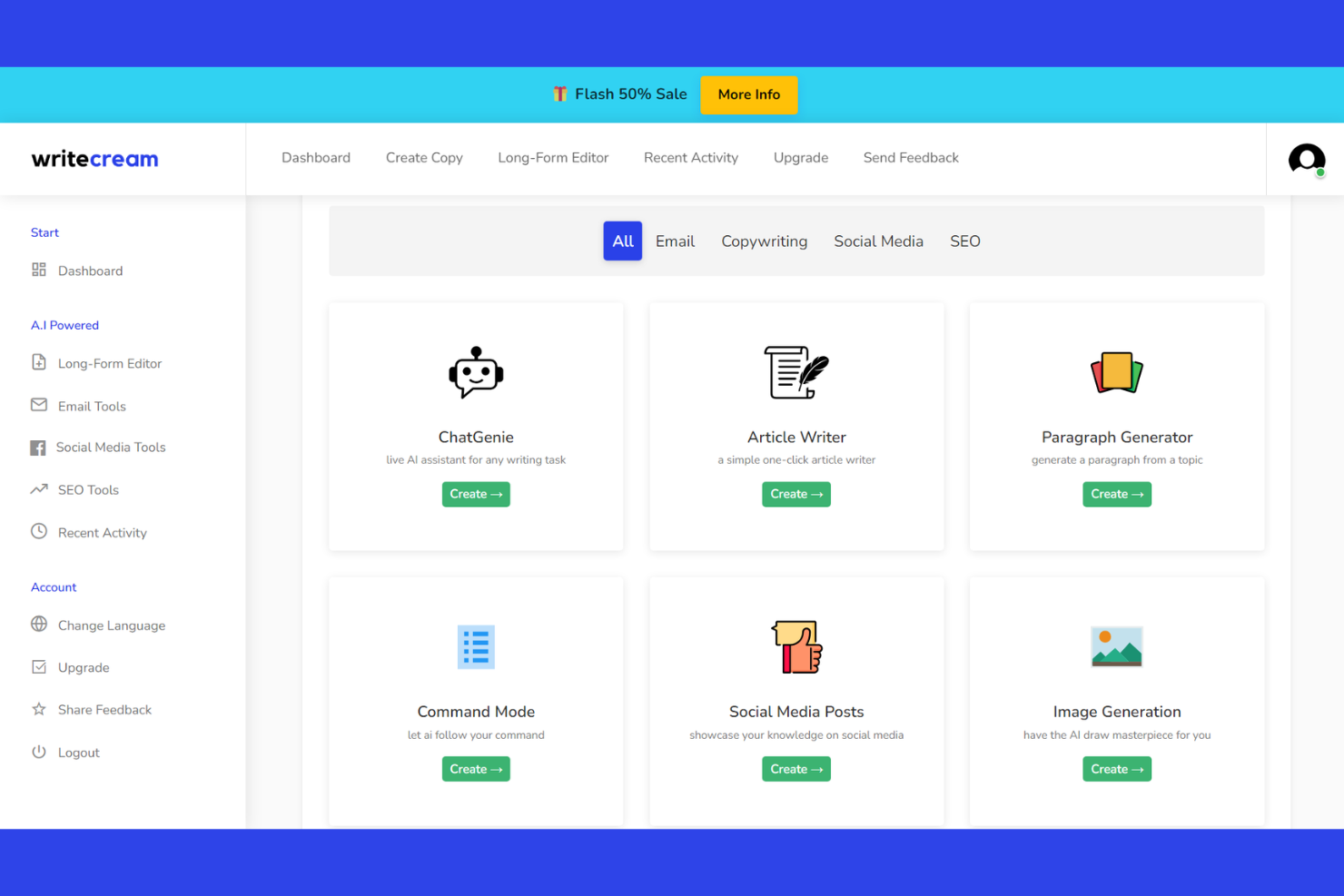 Writecream screenshot - 10 Beste MarketMuse-Alternativen im Jahr 2026 im Vergleich