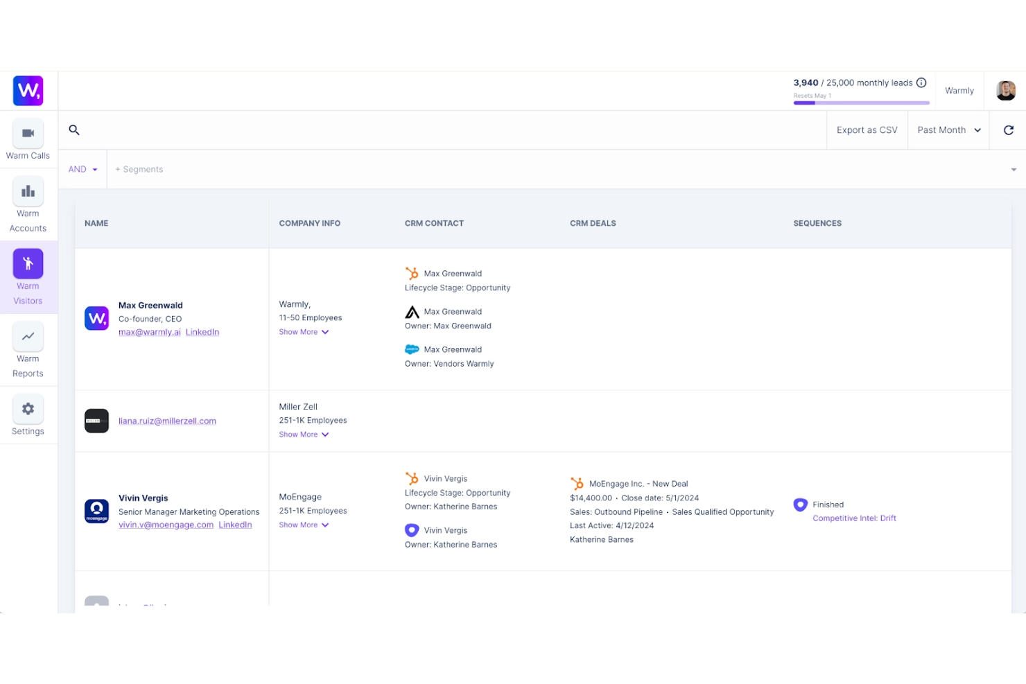 Warmly screenshot - 10 meilleures alternatives à Demandbase passées en revue en 2026