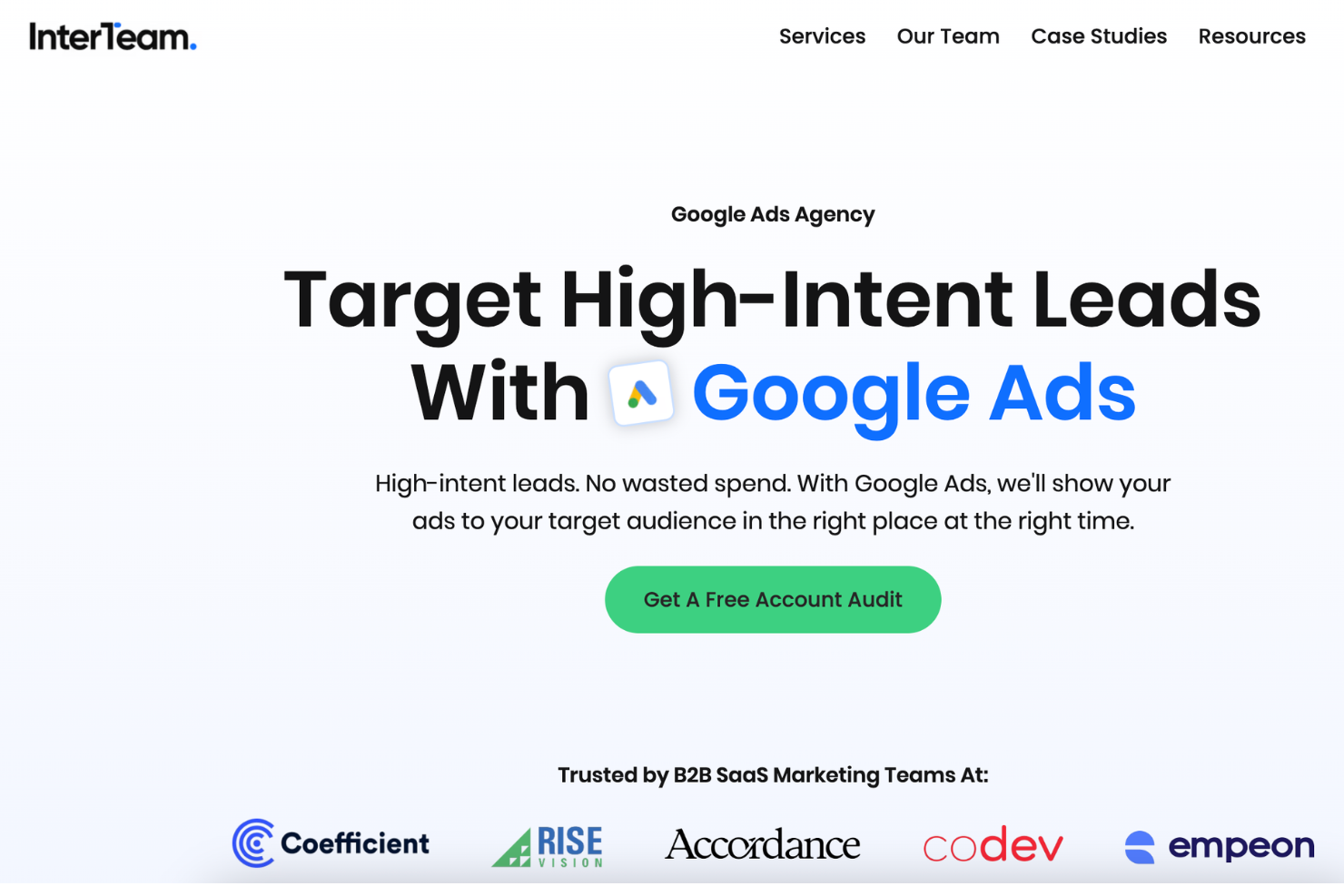 InterTeam Marketing screenshot - 10 meilleures agences Google Ads passées en revue en 2026