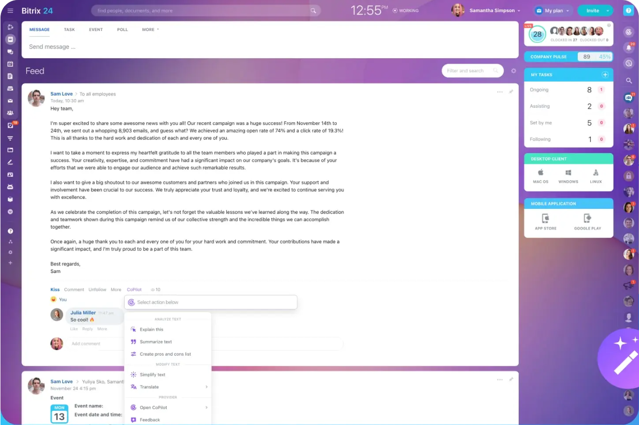 Bitrix24 screenshot - 19 Beste monday.com-Alternativen im Test 2026